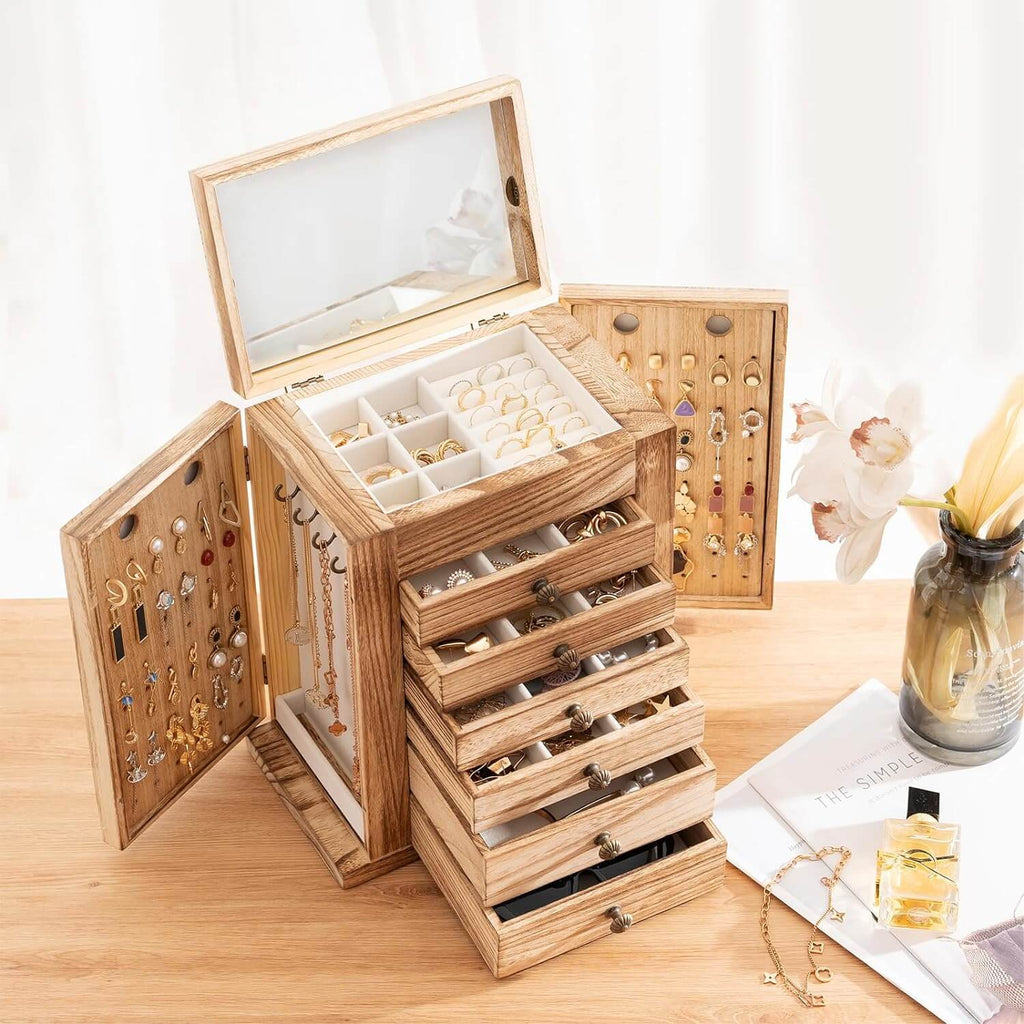 7-Layer Wooden Jewelry Box with Mirror | ProCase