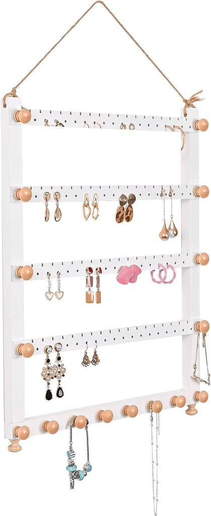 4-Layers Natural Wood Hanging Earring Holder with 72 Holes | Lolalet