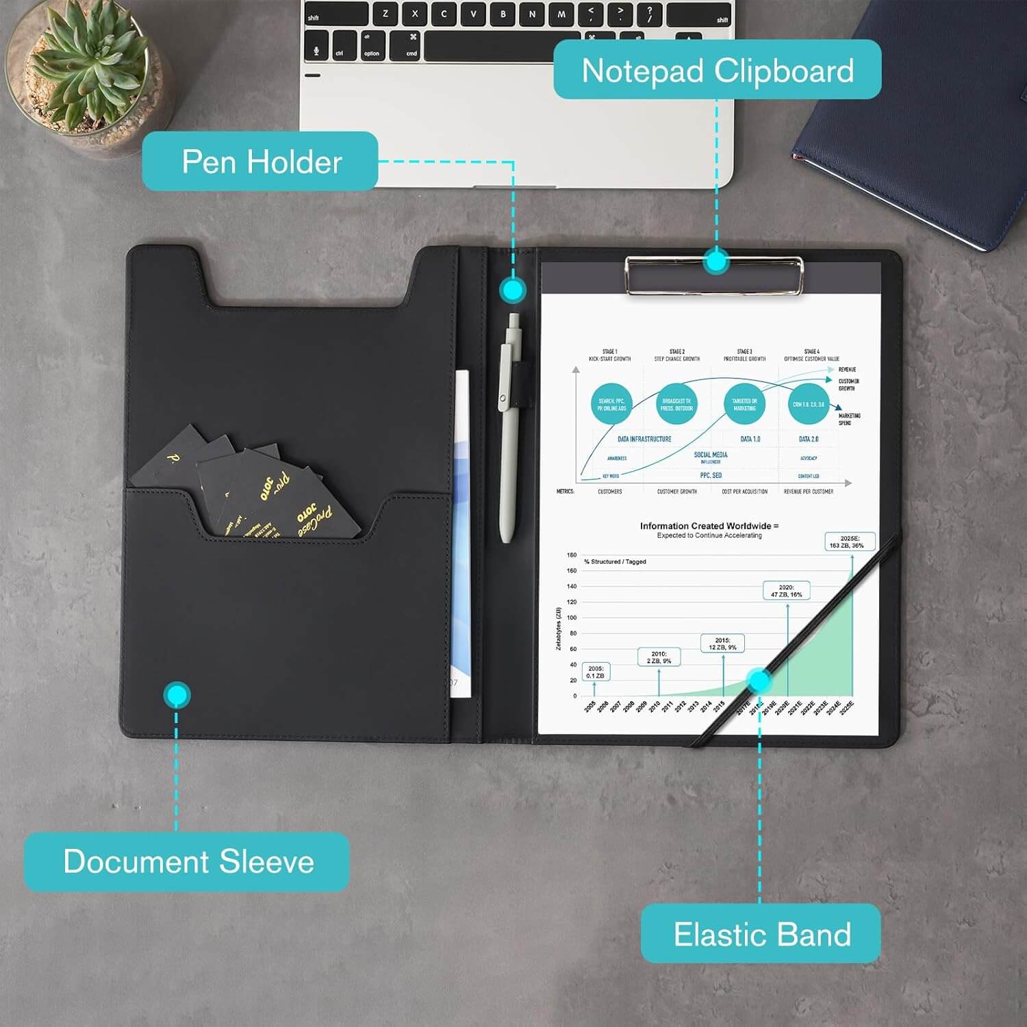 ProCase Leather Business Padfolio Clipboard Folder Black