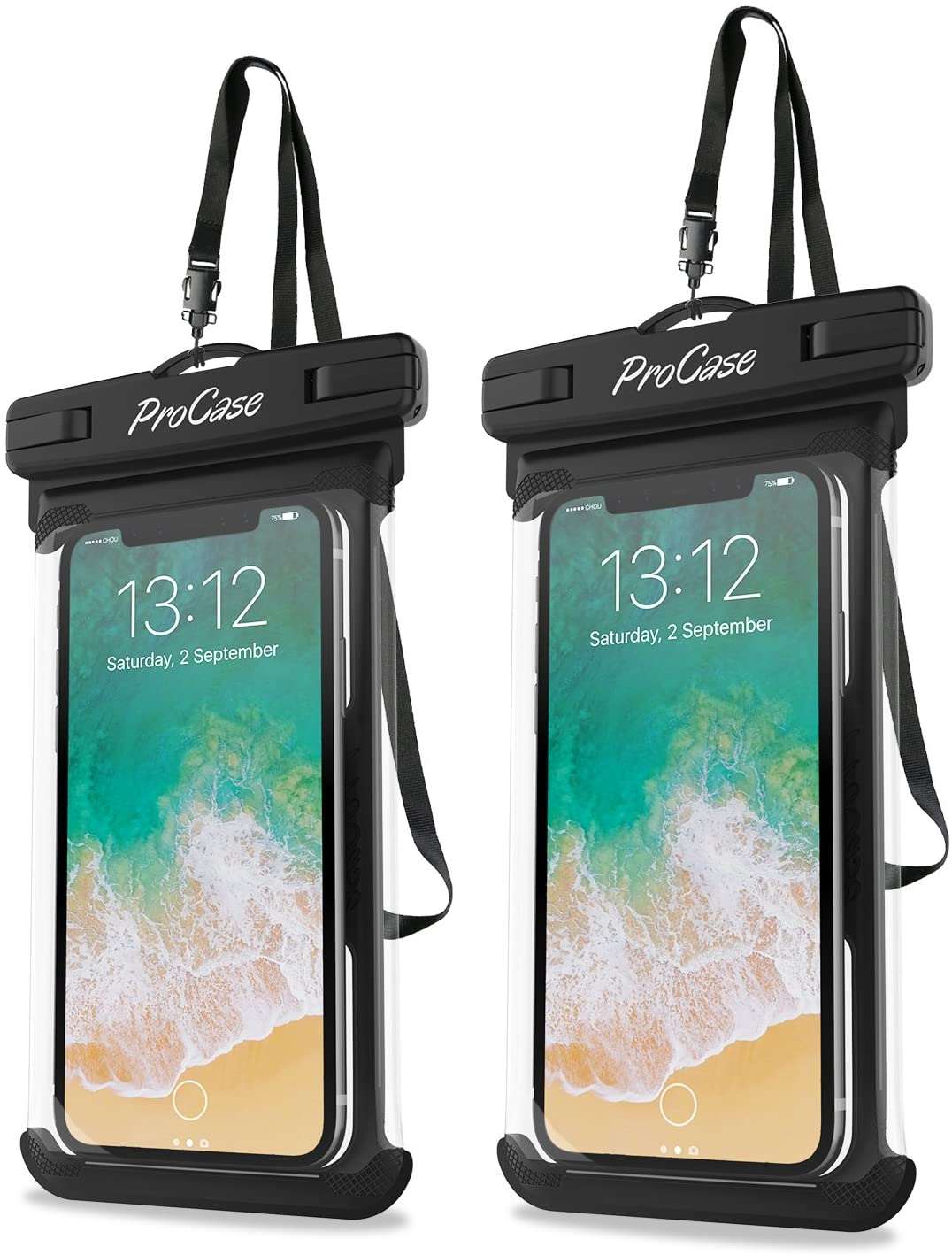 Universal Waterproof Pouch Phone Dry Bag - 2 Pack | ProCase black