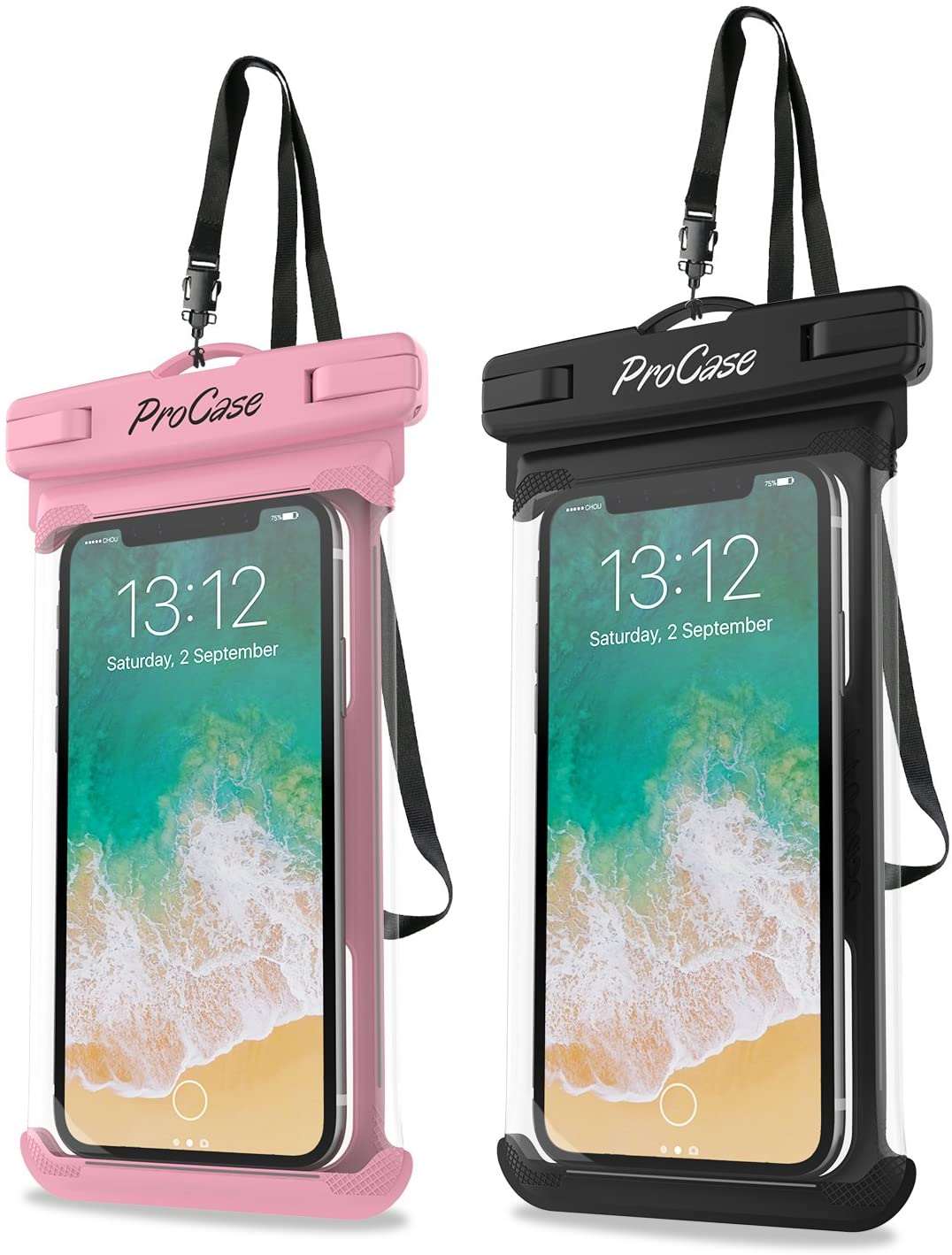 Universal Waterproof Pouch Phone Dry Bag - 2 Pack | ProCase pink+black