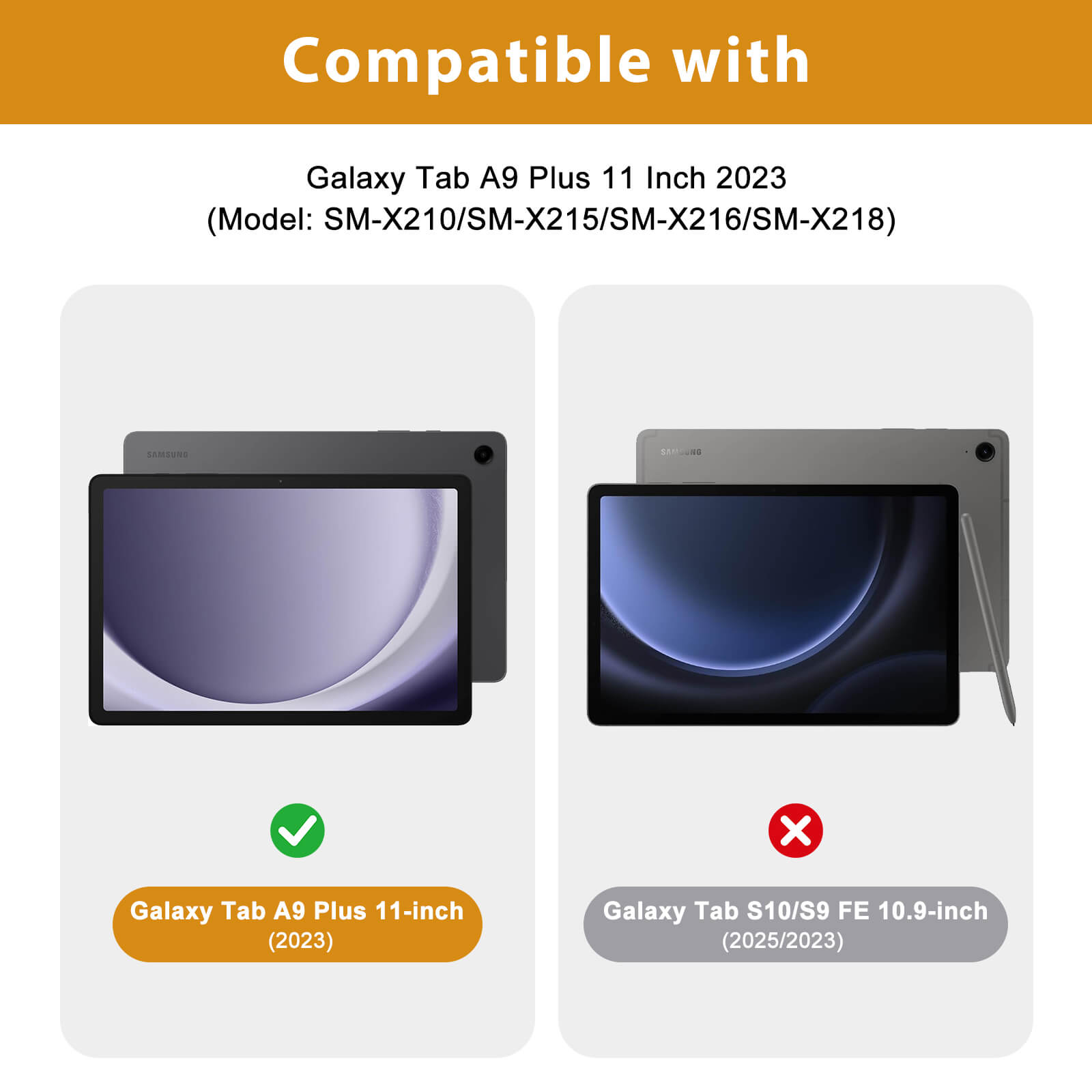 Premium PU Leather Folio Business Stand Cover with Hand Strap, Pencil Holder, Front Pocket for Galaxy Tab A9 Plus 11 Inch 2023 (Model: SM-X210/SM-X215/SM-X216/SM-X218)