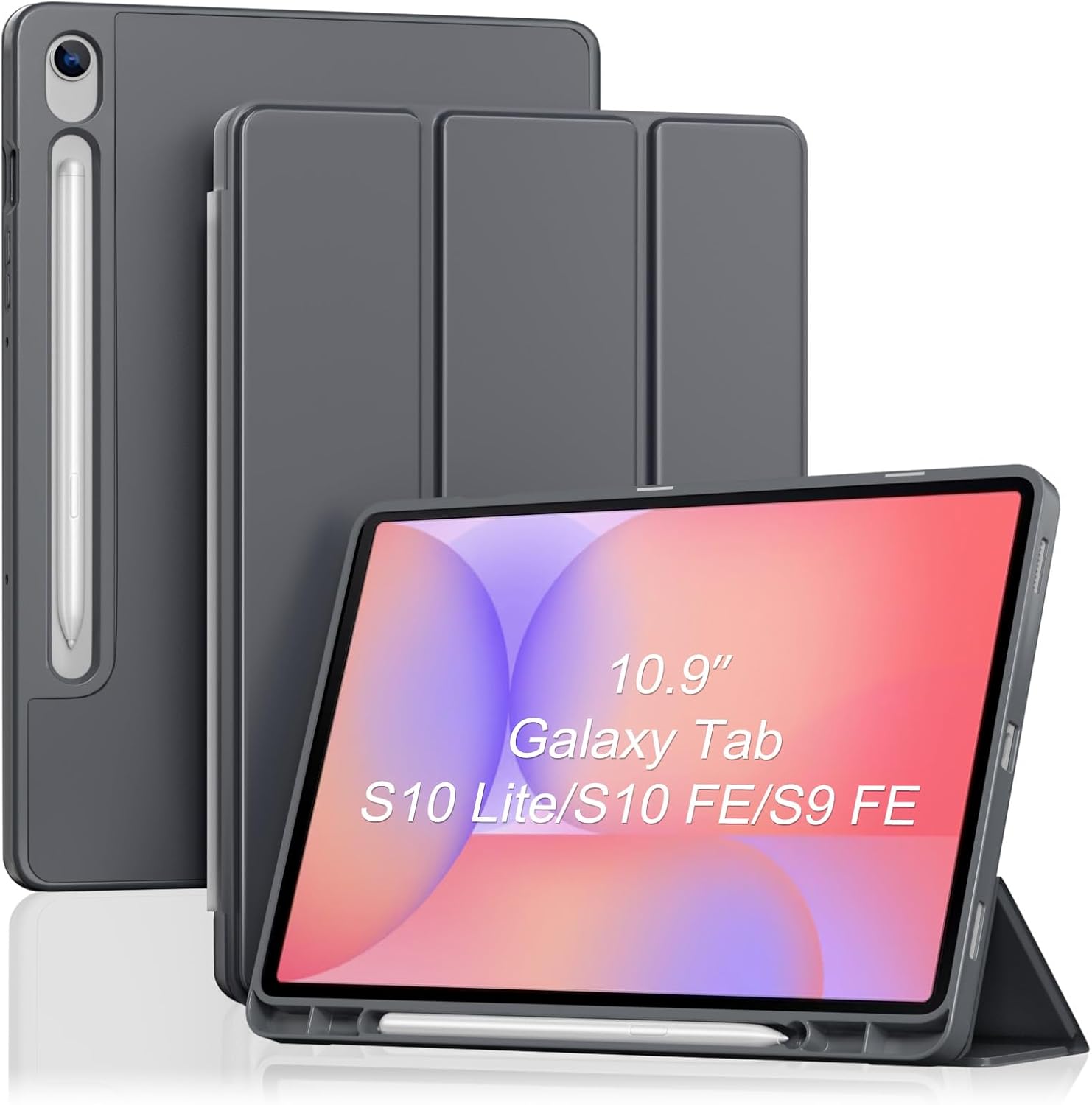 Smart Case for Galaxy Tab S10 Lite/S10 FE/S9 FE 10.9-Inch with Pen Holder, grey