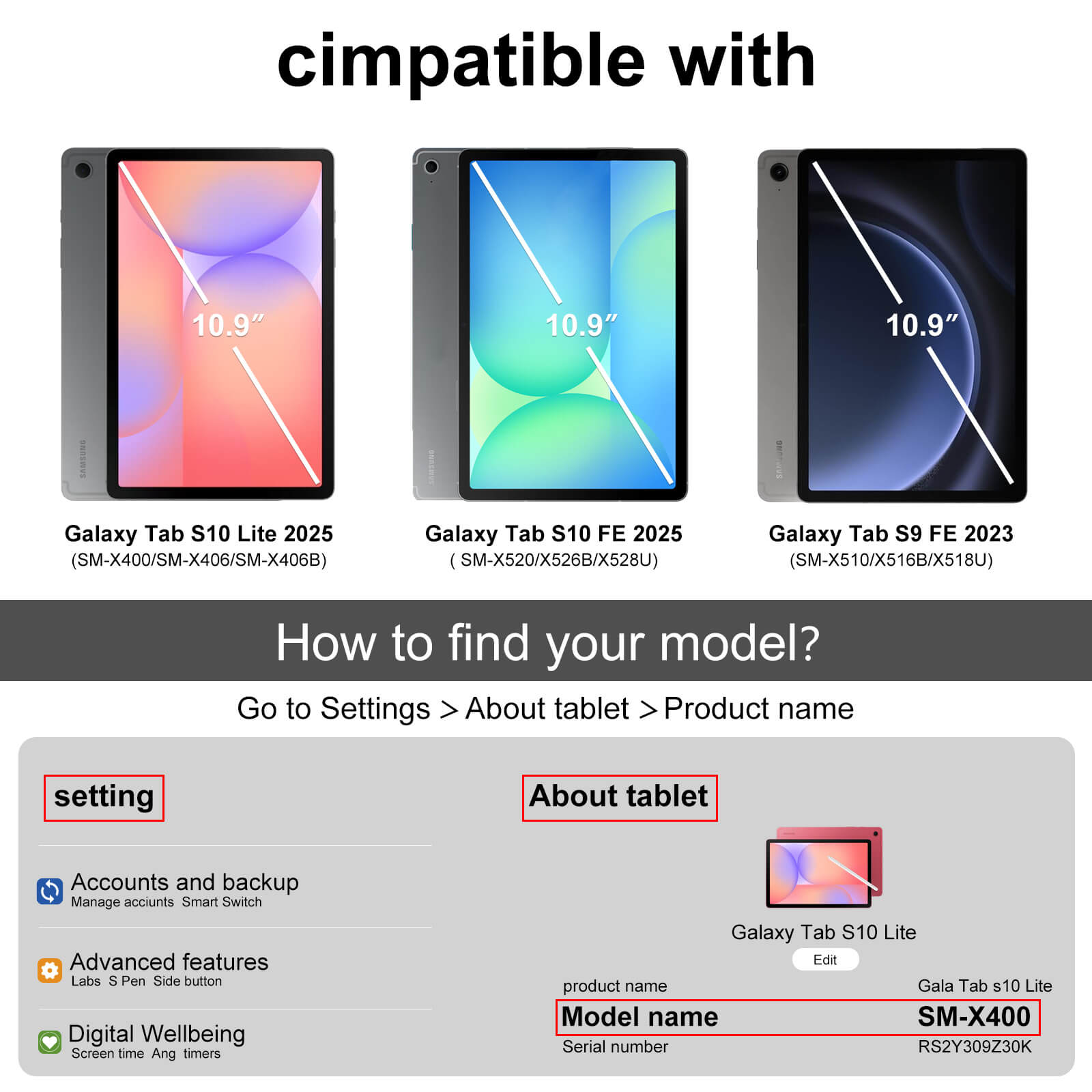 SamSung Galaxy Tab S10 Lite/S10 FE/S9 FE 10.9-Inch with S Pen Holder, Trifold Stand Folio Cover with Soft TPU Back for 10.9" Galaxy Tab S10 Lite/S10 FE/S9 FE