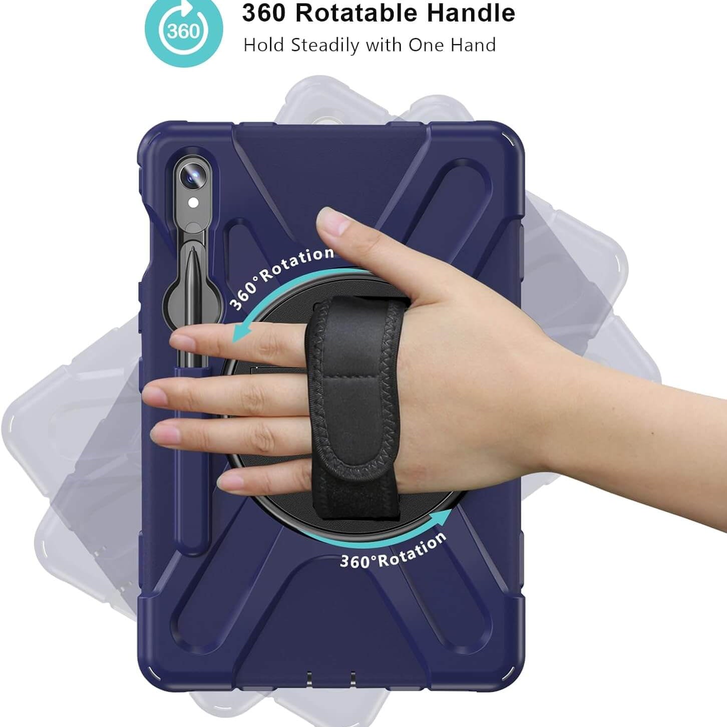 Rugged Case for Galaxy Tab S10 2024/ Tab S9 FE/ S9 / S8 / S7 11 Inch Outdoor case with S Pen Holde with 360 rotatable handle held by a hand