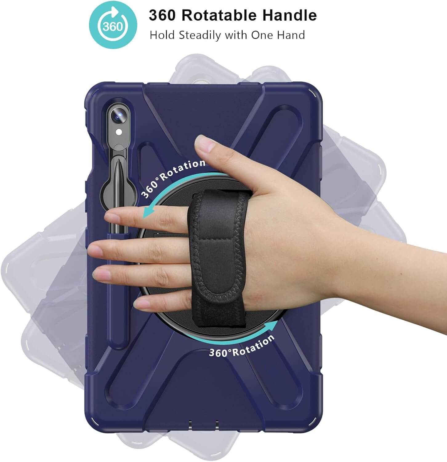 Rugged Case for Galaxy Tab S10 2024/ Tab S9 FE/ S9 / S8 / S7 11 Inch Outdoor case with S Pen Holde with 360 rotatable handle held by a hand