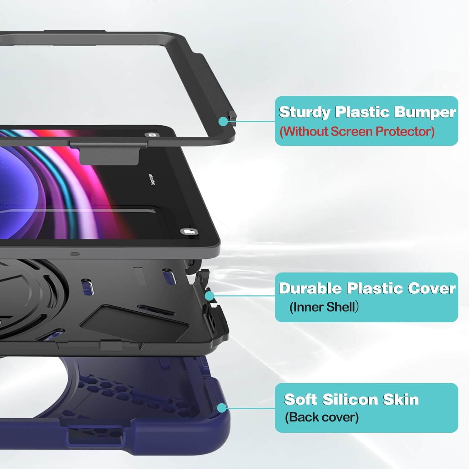 Rugged Case for Galaxy Tab S10 2024/ Tab S9 FE/ S9 / S8 / S7 11 Inch Outdoor case with S Pen Holder, Heavy Duty Rotatable Kickstand Protective Cover