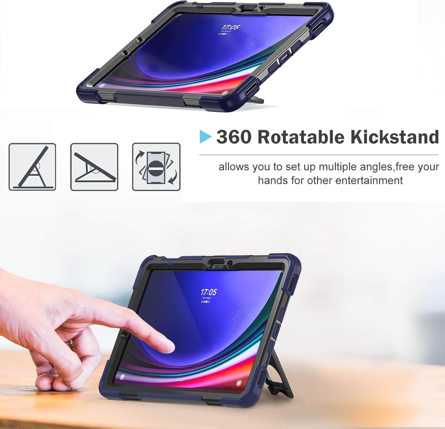 Rugged Case for Galaxy Tab S10 2024/ Tab S9 FE/ S9 / S8 / S7 11 Inch Outdoor case with S Pen Holder, Heavy Duty Rotatable Kickstand Protective Cover