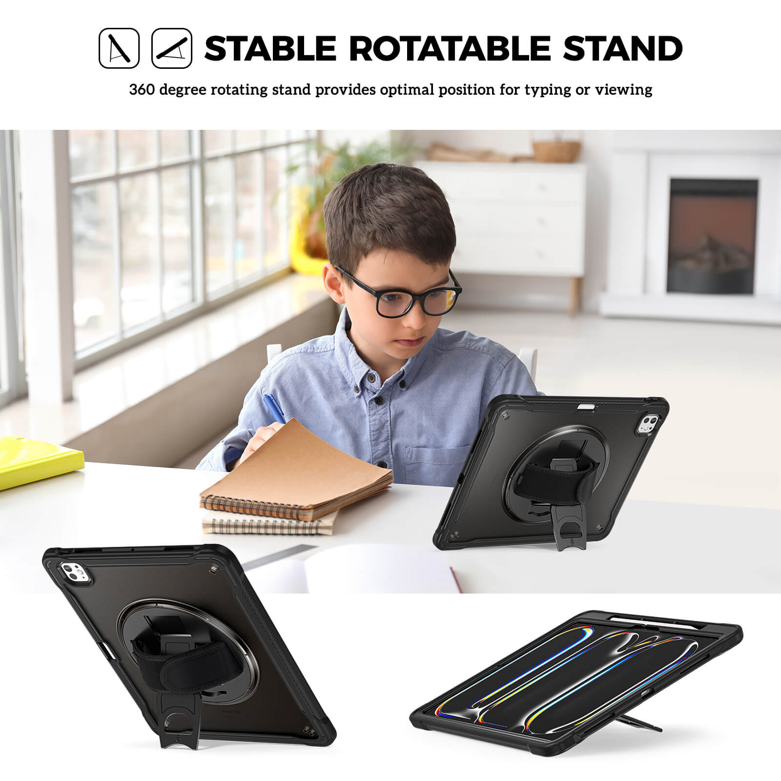 Rugged Case for iPad Pro 13 inch 2024 M4 Kids Case with Pencil Holder 
