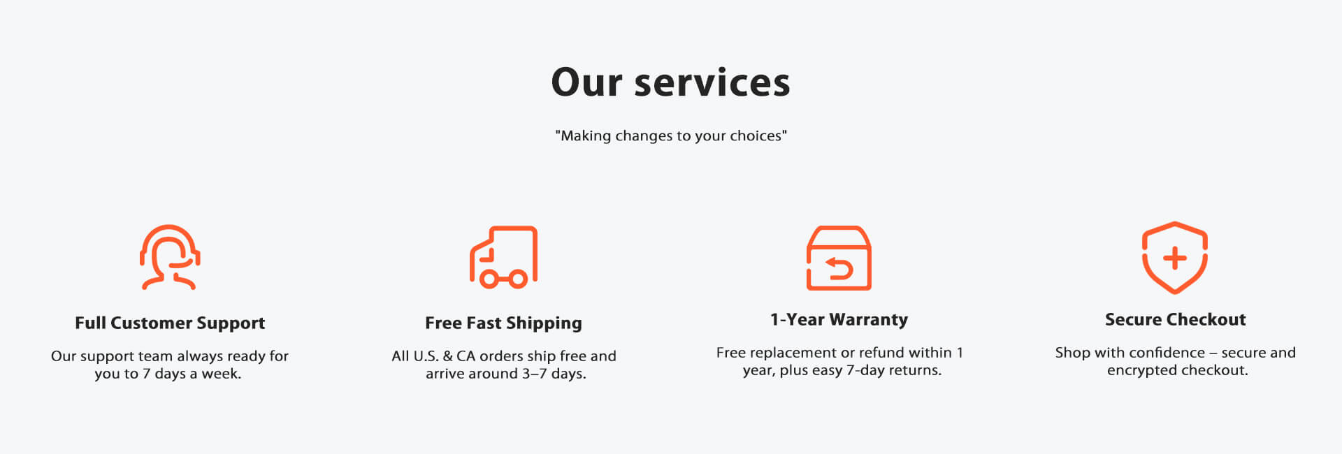 List of services with icons and text