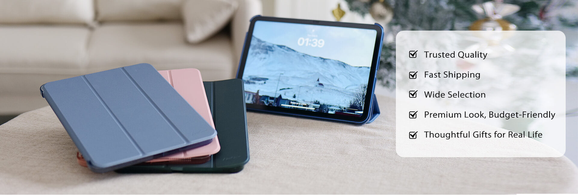 Tablet with protective cases on a couch