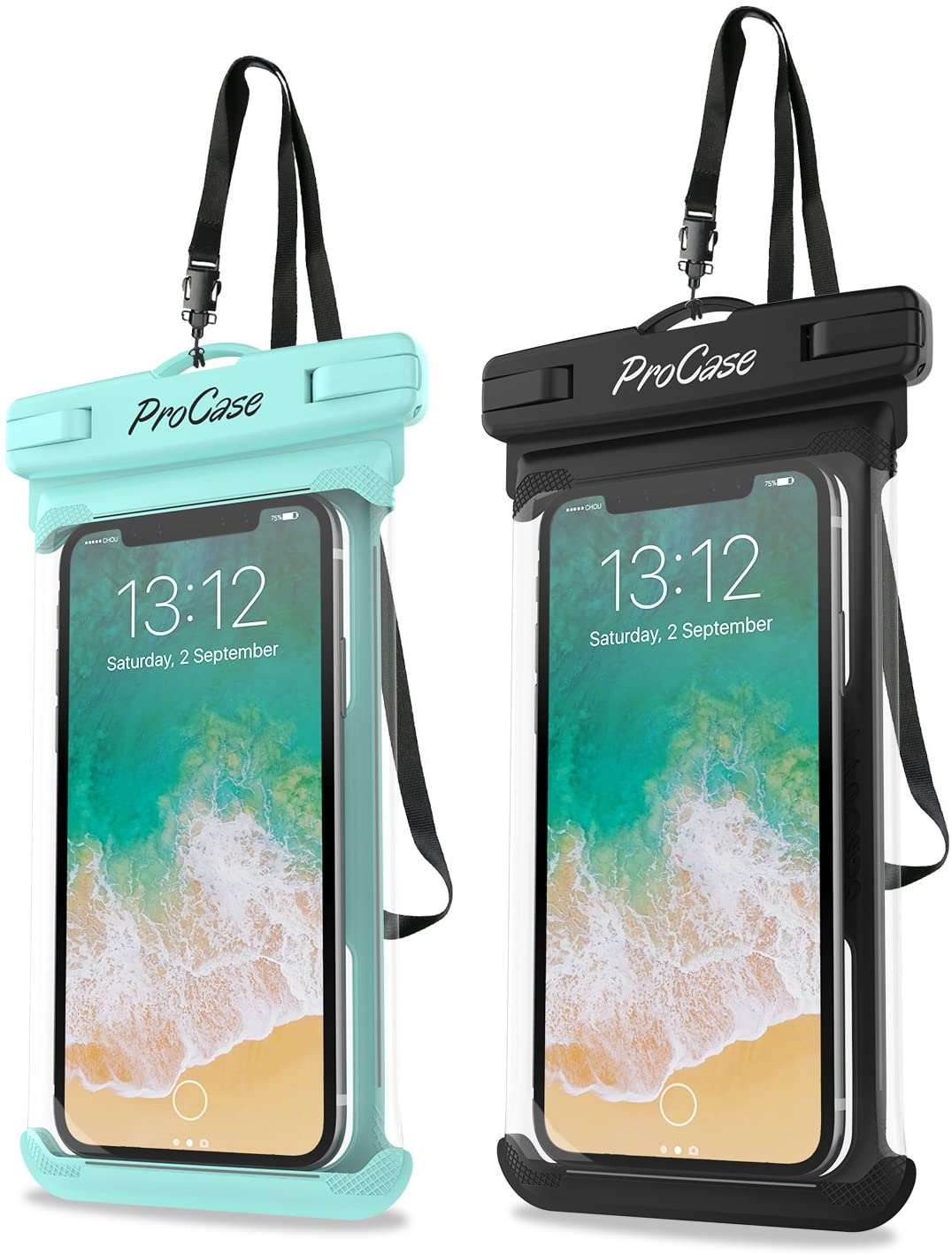 Universal Waterproof Pouch Phone Dry Bag - 2 Pack | ProCase green+black