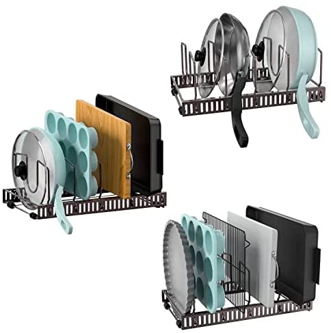 Pot Rack Pan Lid Organizer with 15 Adjustable Dividers