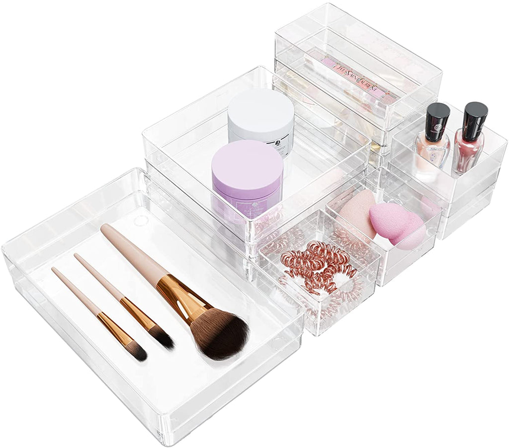 (10 Pcs) Stackable Clear Makeup Drawer Organizers Tray | Lolalet