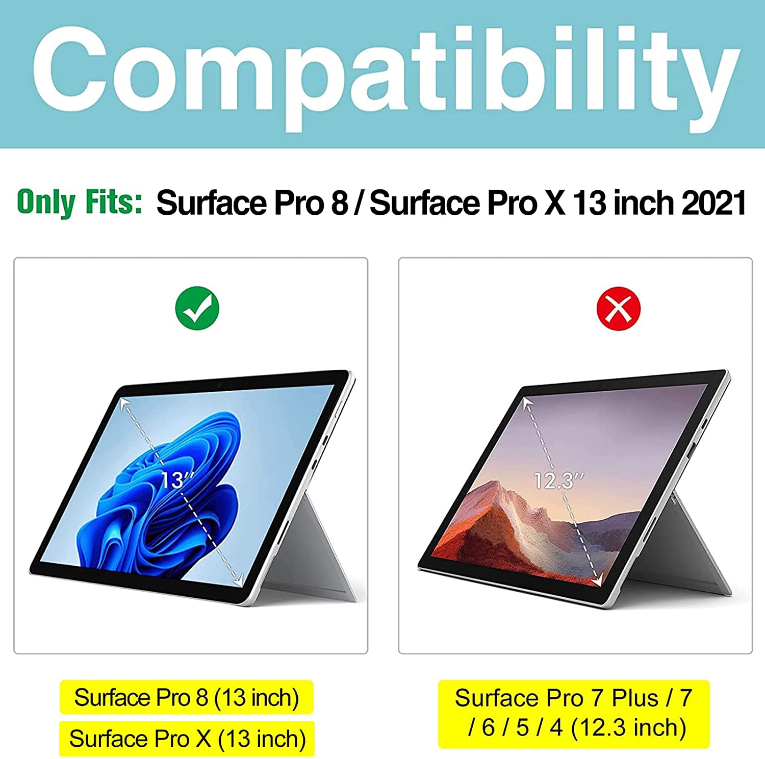 Microsoft Surface Pro 8 / Surface Pro X 13" Privacy Tempered Glass Screen Protector Compatibility
