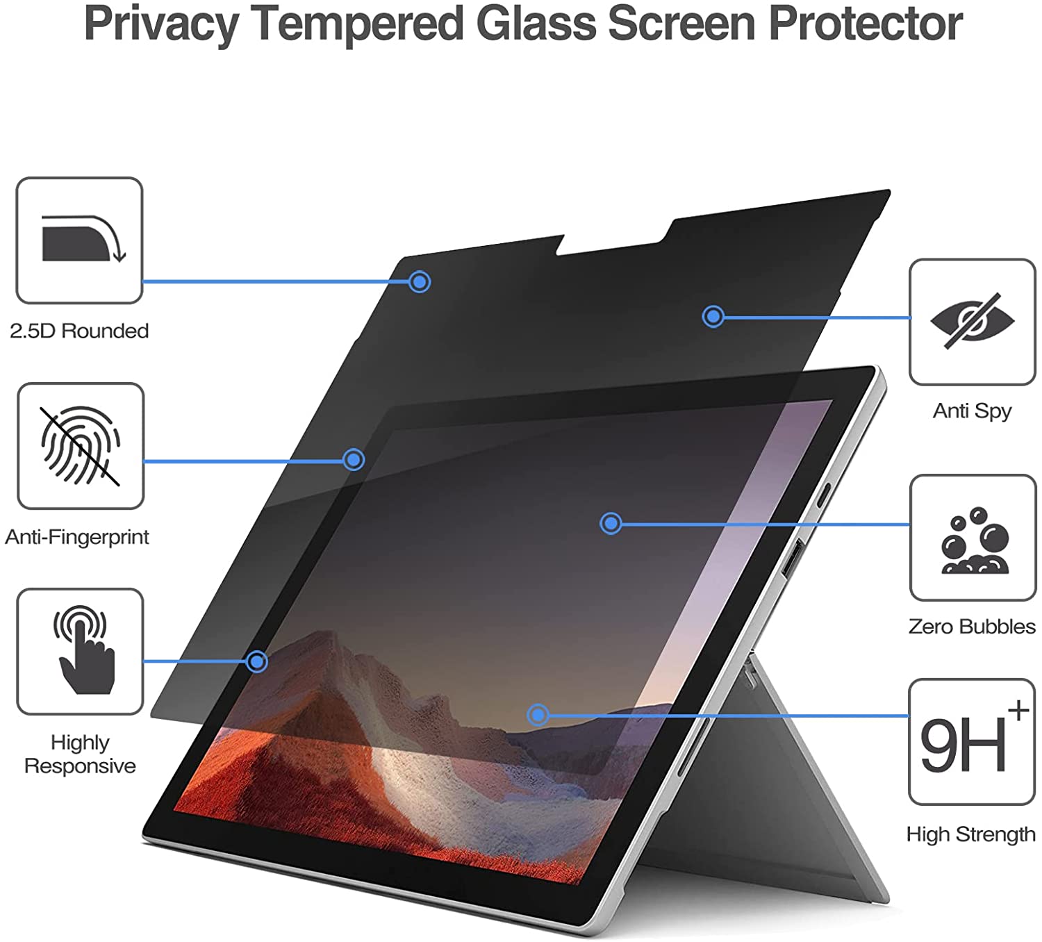 Microsoft Surface Pro 4/ 5/ 6/ 7/ 7 Plus 12.3" Privacy Glass Screen Protector