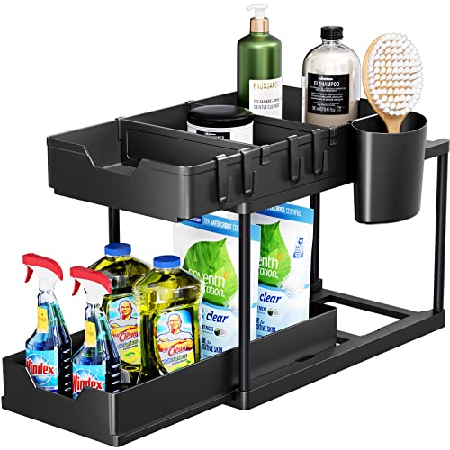(1 Pack/ 2 Pack) Under Sink Organizers with Double Sliding Pull-out Drawer | Puricon