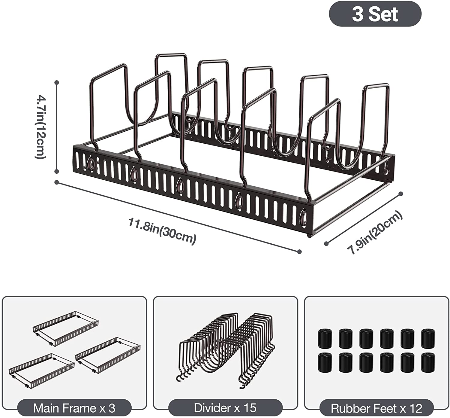 Pot Rack Pan Lid Organizer with 15 Adjustable Dividers
