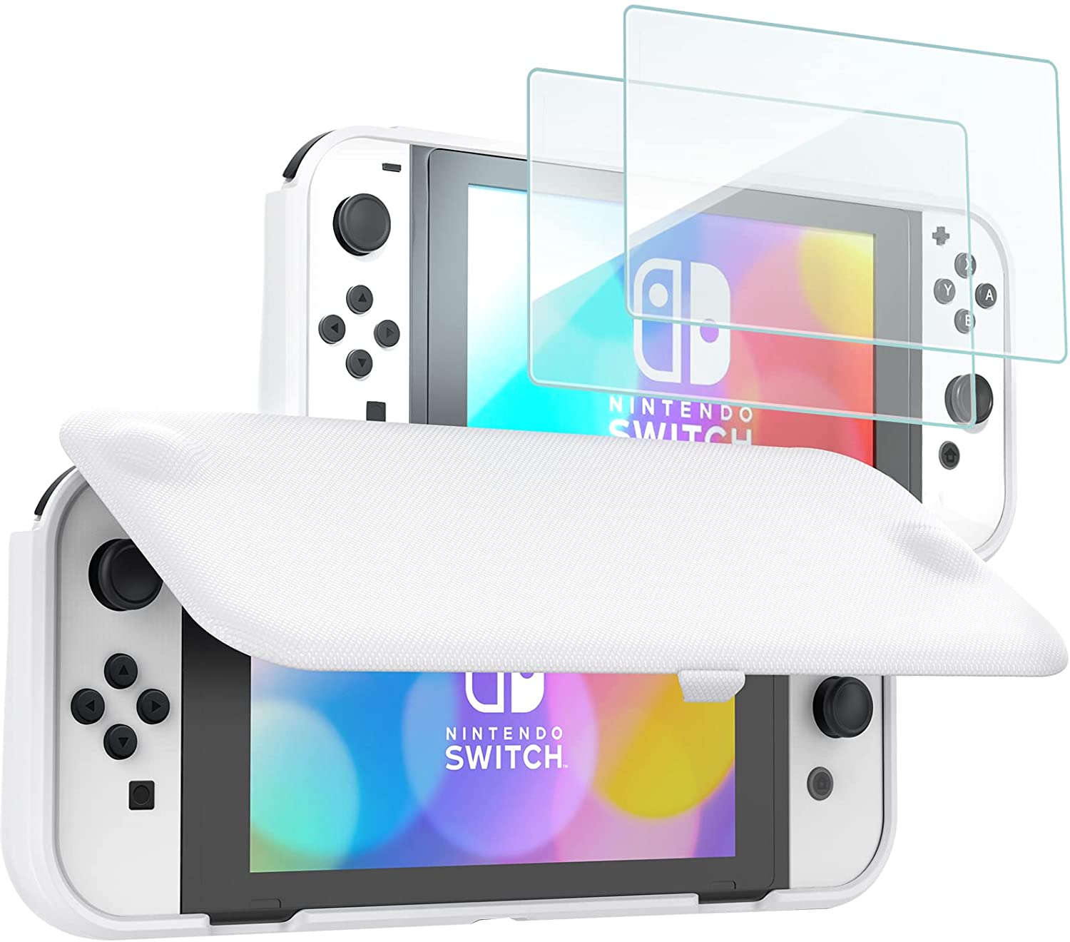 Nintendo Switch White Case with Tempered Screen Protectors