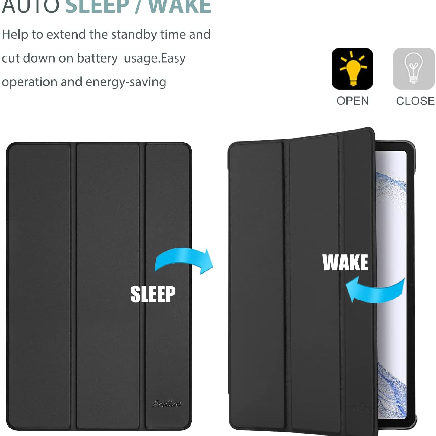 Galaxy Tab A8 10.5 2022 X200 Black Case Auto Sleep and Wake