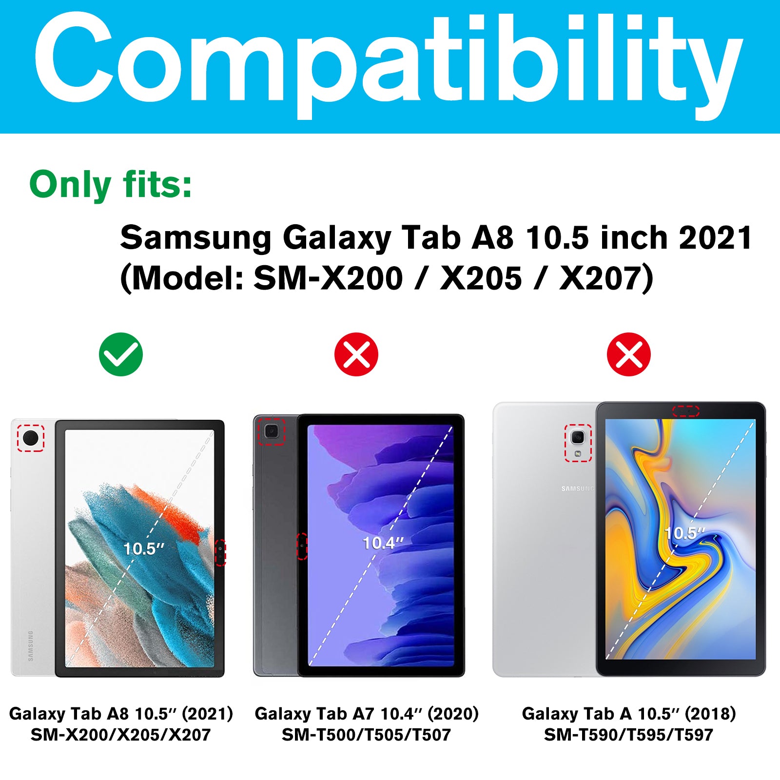 Galaxy Tab A8 10.5 2022 X200/ X205/ X207 Slim Folio Case Compatibility