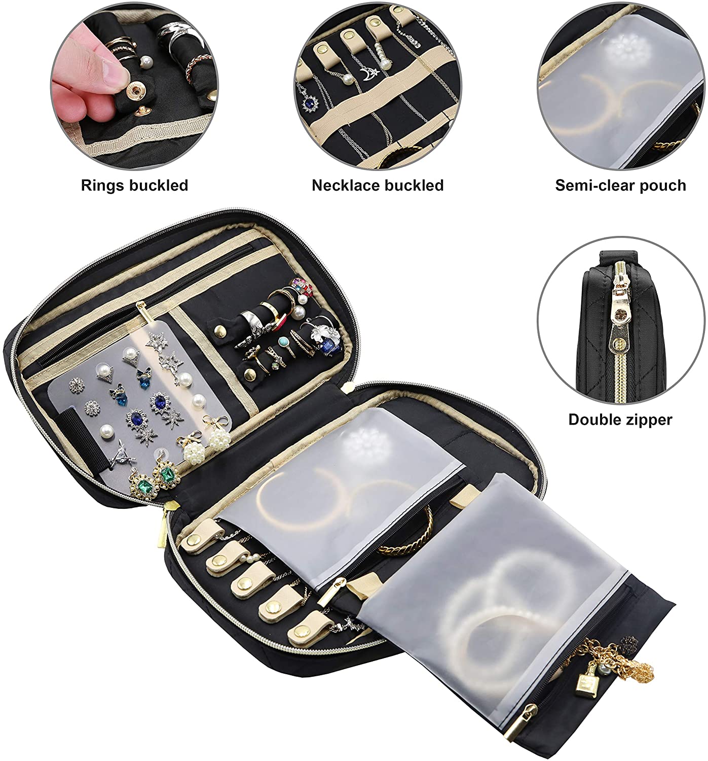 Teamoy Travel Jewelry Roll, Jewelry Storage Bag Organizer for Necklaces,  Earrings, Bracelets, Rings, Brooches and More, Compact