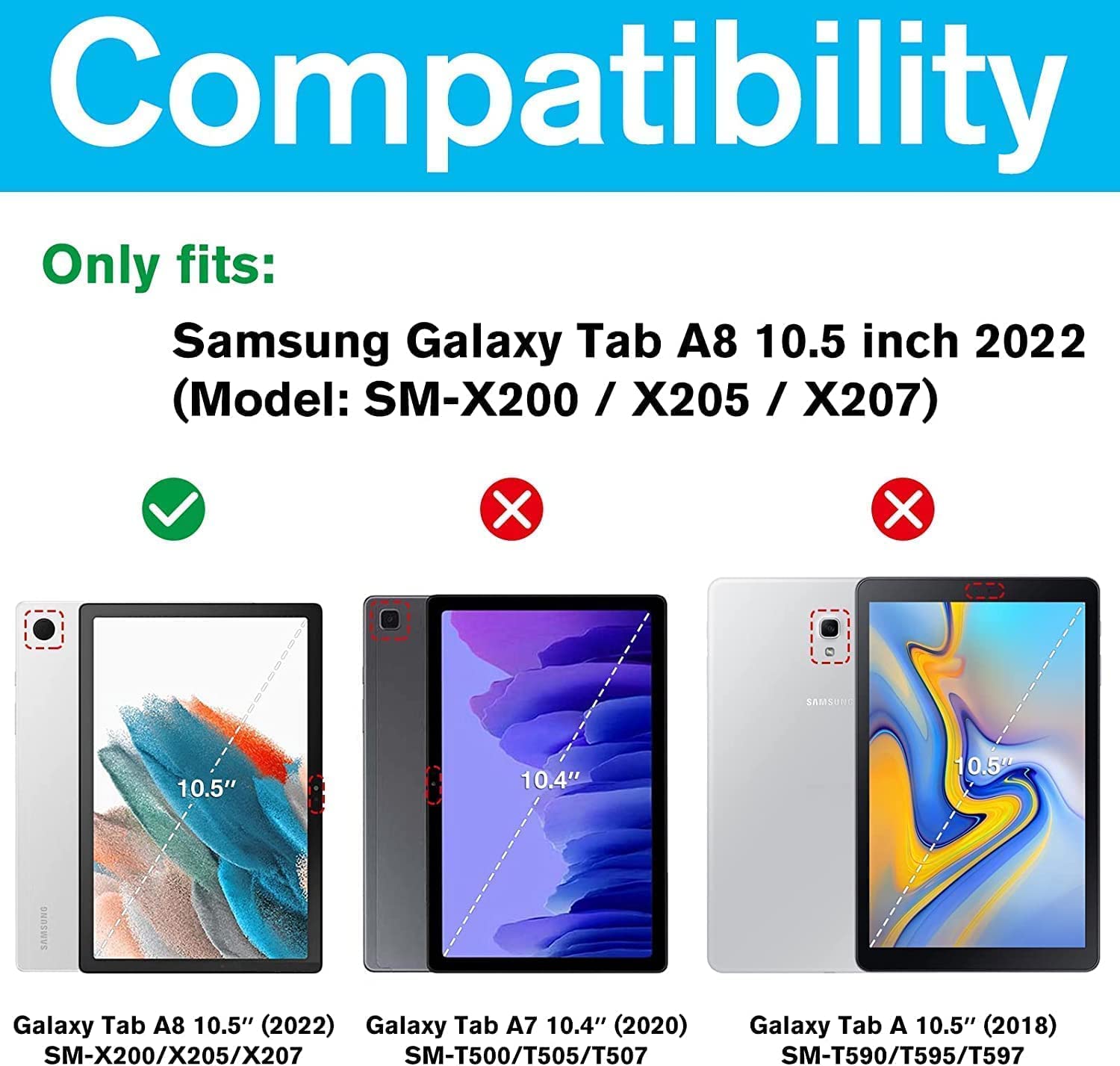 Galaxy Tab A8 10.5 2022 X200/ X205/ X207 Black Lightweight Case Compatibility