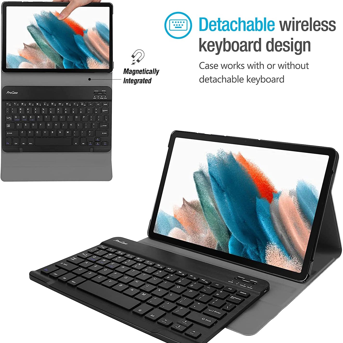 Galaxy Tab A8 10.5 2022 X200/ X205/ X207 Black Lightweight Case with keyboard