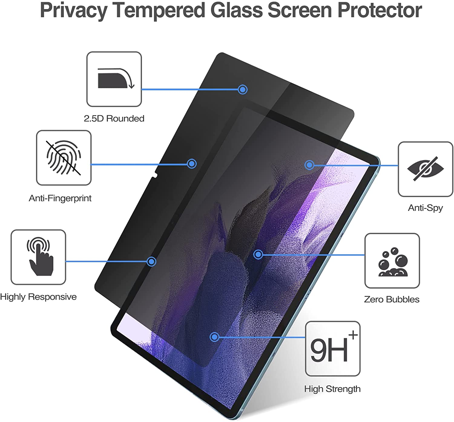 Galaxy Tab S7 Plus/ FE/ Tab S8 Plus Anti-Spy Tempered Glass Screen Protector