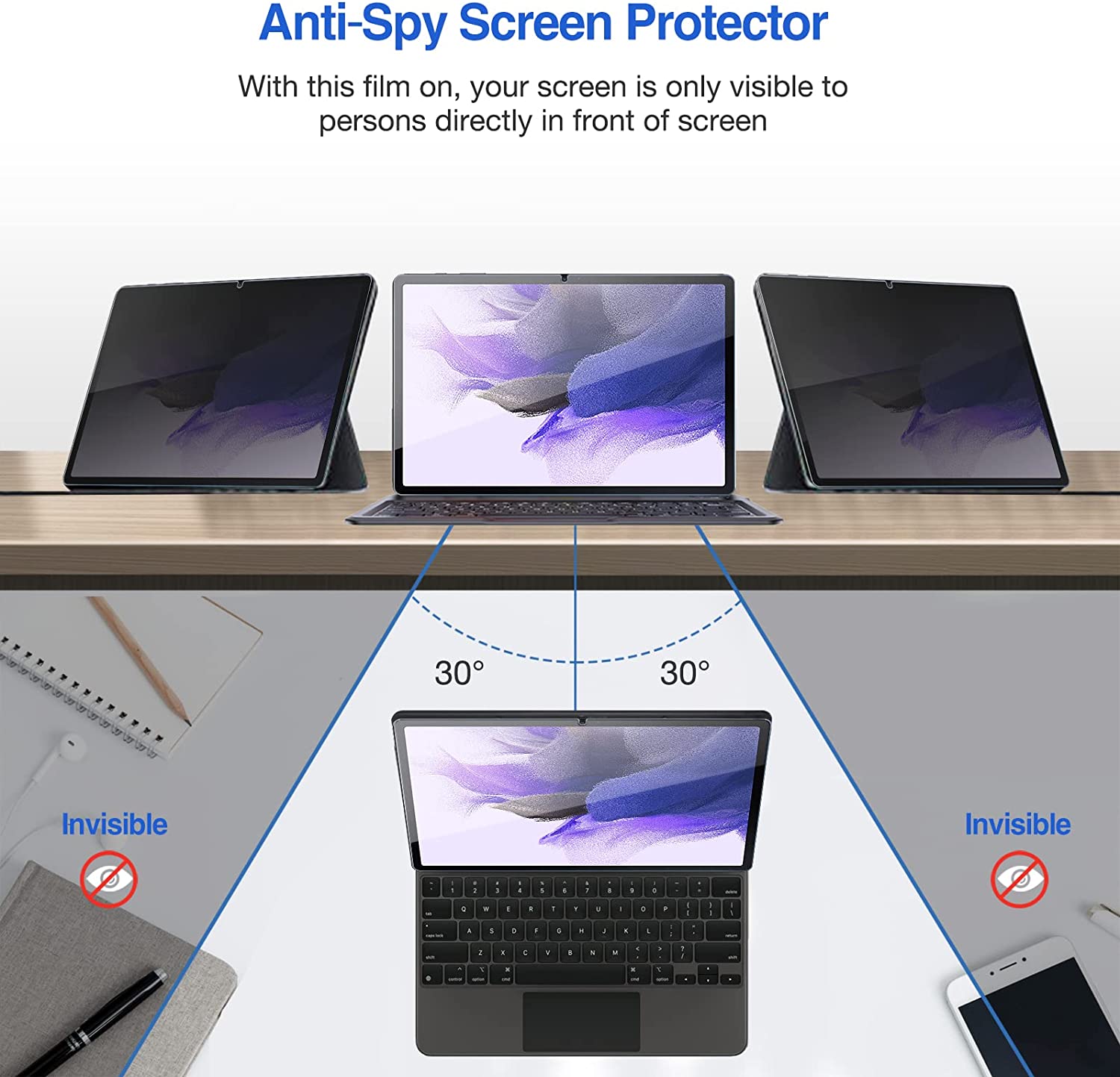 Galaxy Tab S7 Plus/ FE/ Tab S8 Plus Anti-Spy Tempered Glass Screen Protector