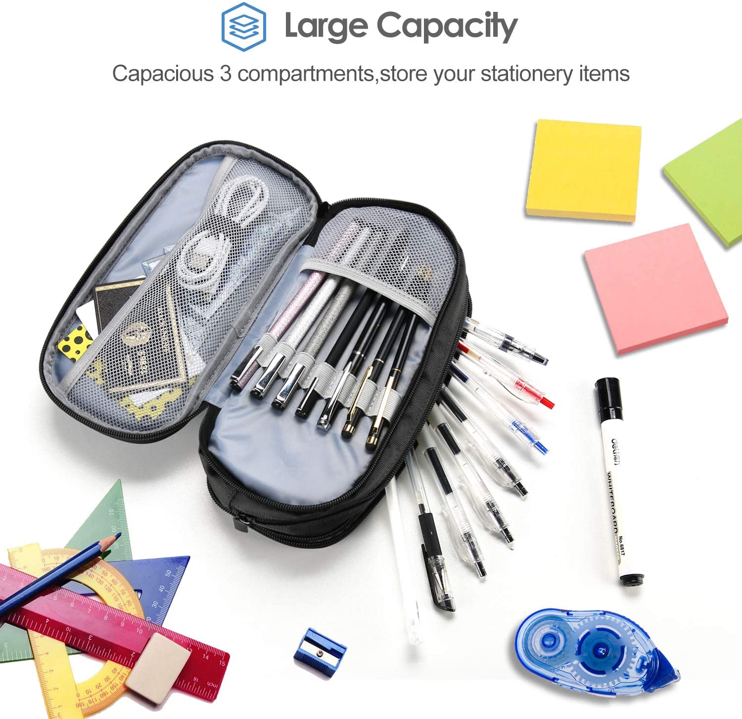 ProCase Pen Pencil Case, 2-Layer EVA Zipper Pencil Box Pouch Large Capacity  Stationery Storage Organizer for School Office Supplies