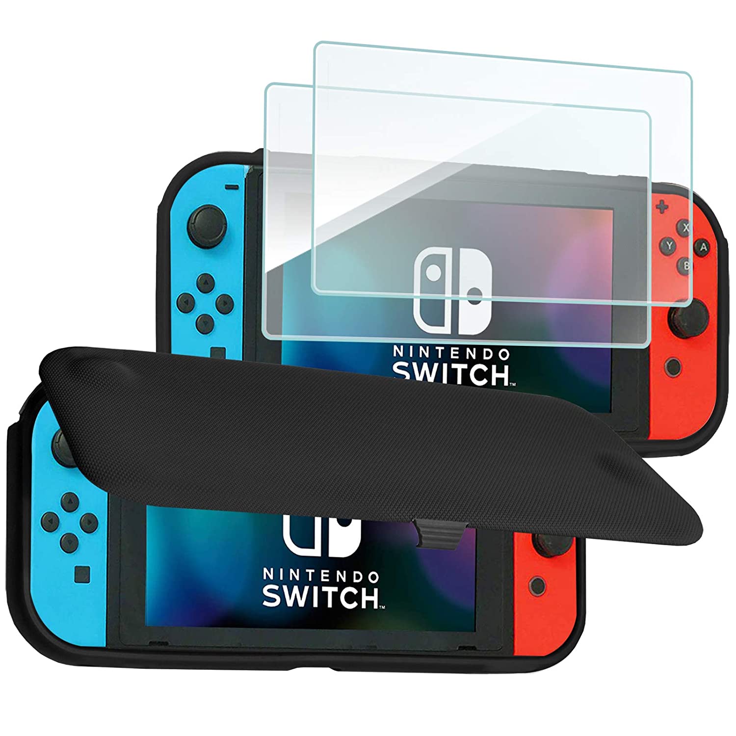 Nintendo Switch 2017 Flip Cover Case with 2 Tempered Screen Protector