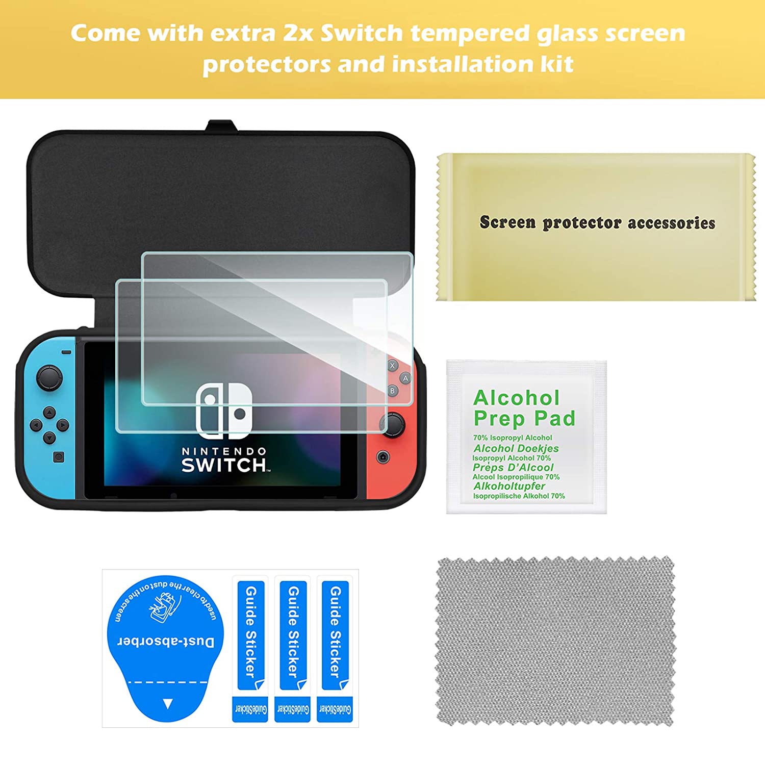 Nintendo Switch 2017 Flip Cover Case with 2 Tempered Screen Protector