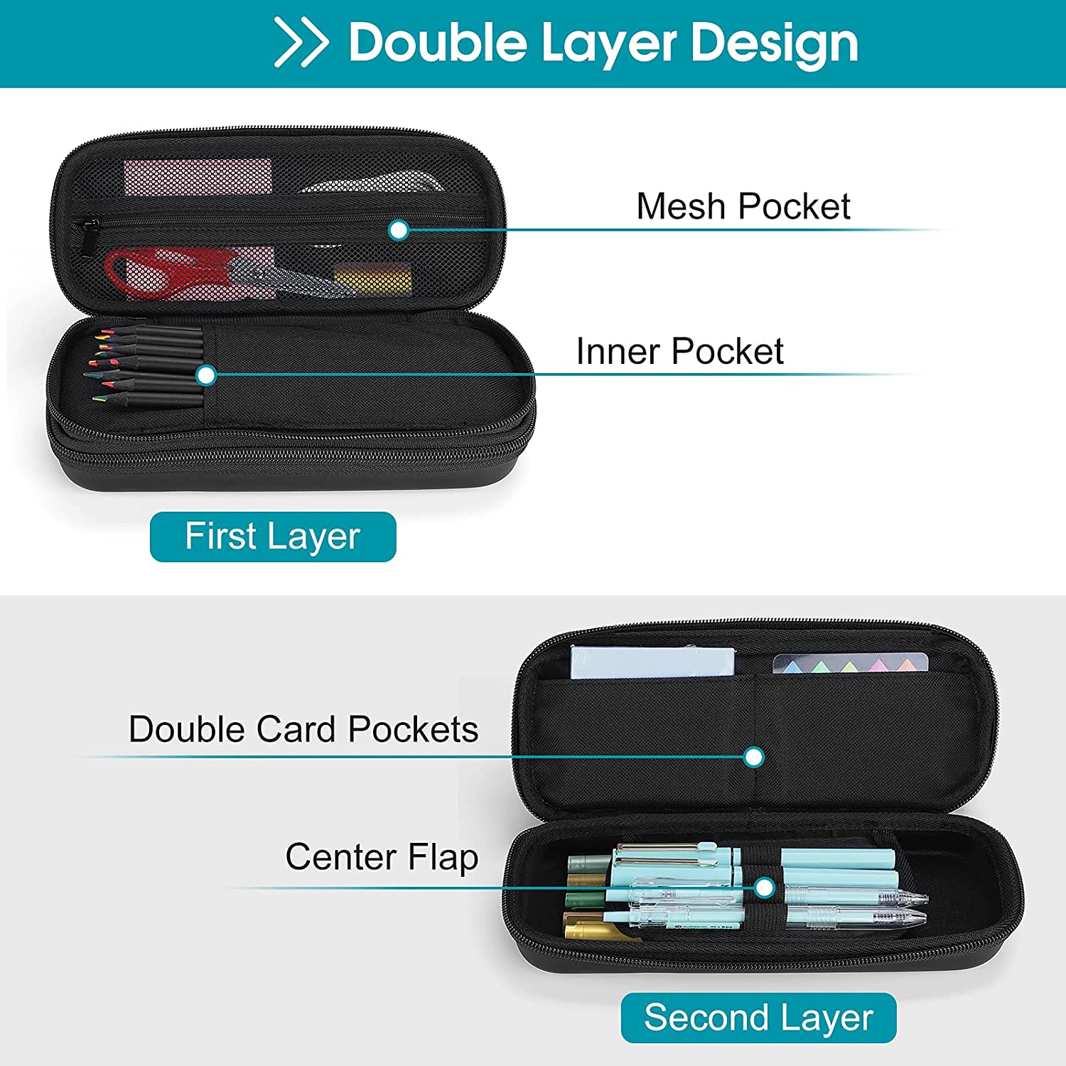 2 Layer Large EVA Zipper Pencil Box 