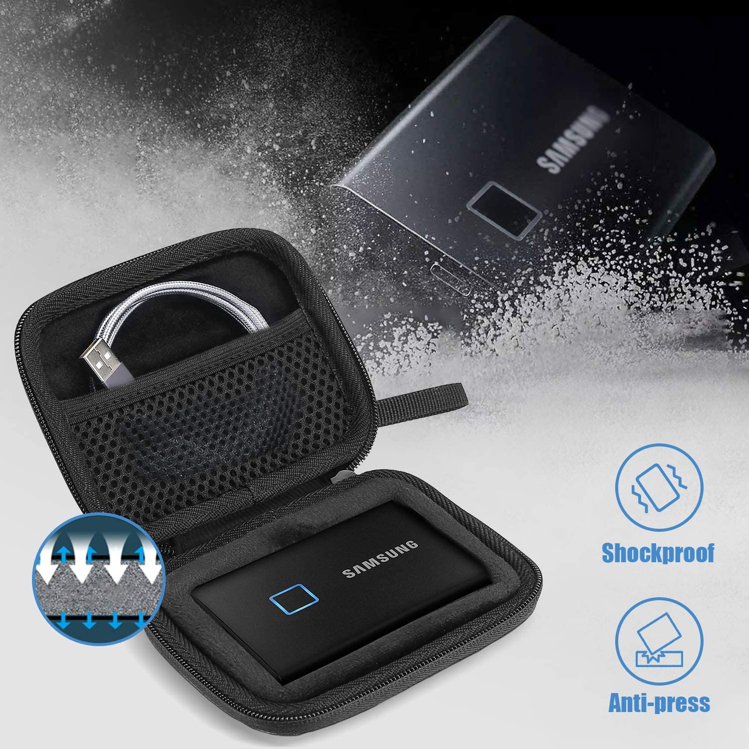 Housse de protection Pochette Étui pour Samsung T7/ T7 Touch Portable SSD  T7 250 Go, 500 Go, 1 to et 2 to Disque Dur